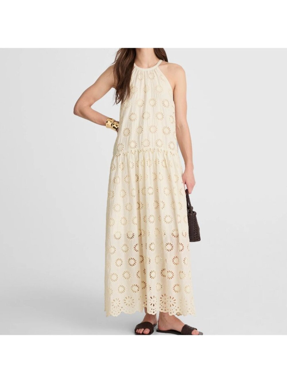 NWT Madewell Embroidered Drop-Waist Maxi Dress Large Floral Eyelet Ivory Cream c